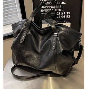 Luxe Vegan Leather Adjustable Strap Star Studded Shoulder Tote Bag